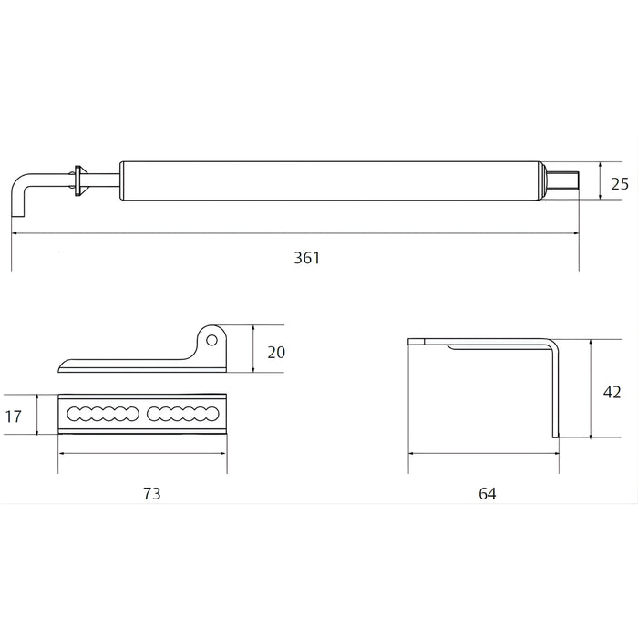 Line Drawing Lockwood Hydraulic Screen Door Closer White 404WH - The Blue Space