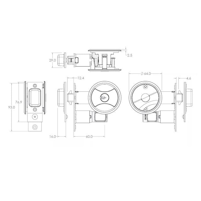 Line Drawing Lockwood Symmetry Round Cavity Sliding Door Entrance Set Matte Black Dp 7444MBKDP - The Blue Space