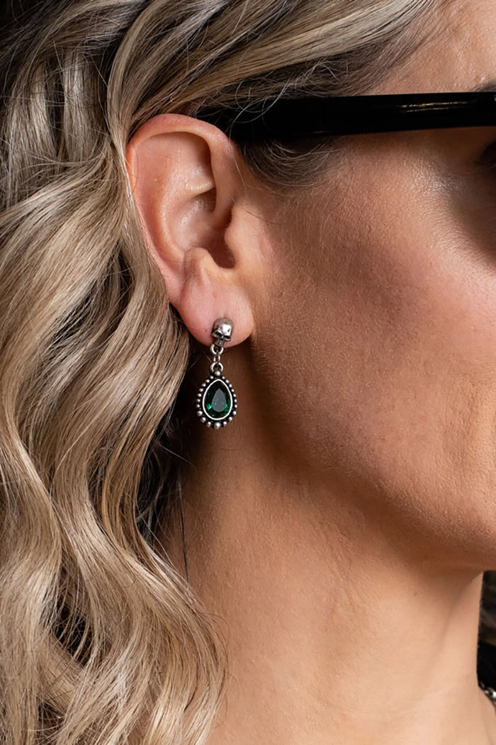 green gemstone skull earrings