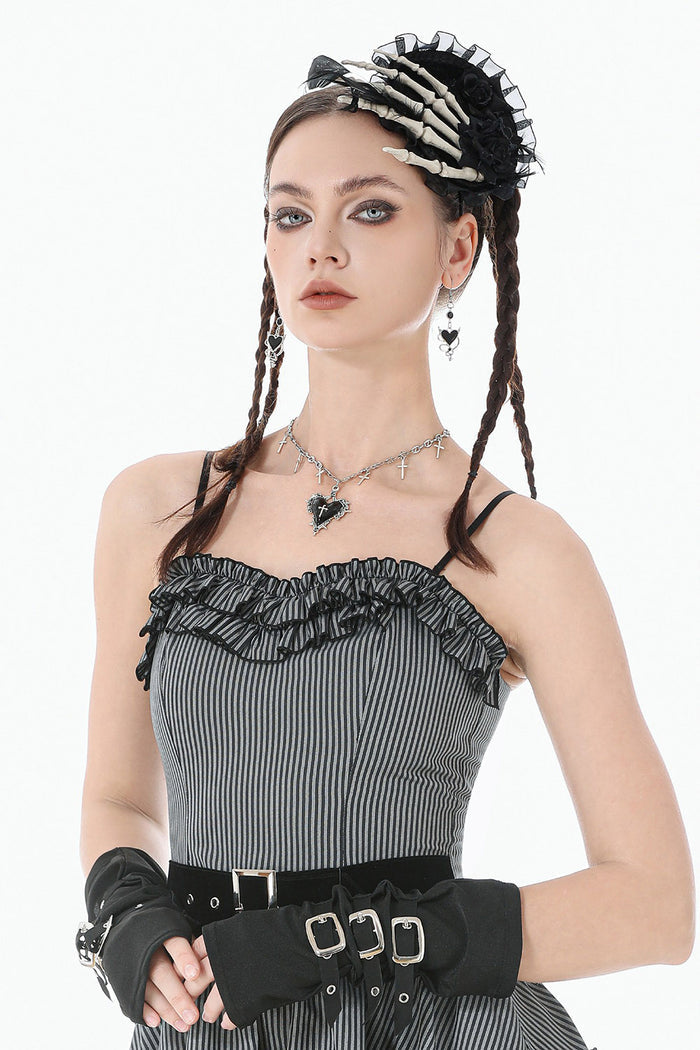spiked black heart punk necklace with gothic crosses