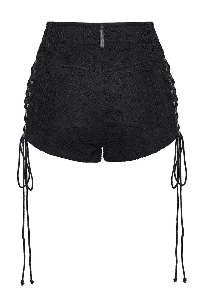 grunge goth lace-up fishnet corset shorts