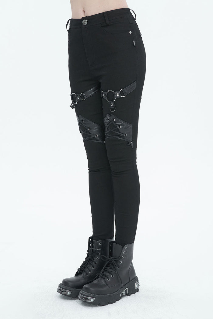 Womens pants with grommet and zipper pocket