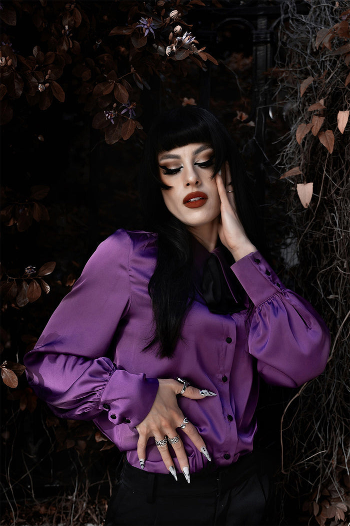 pointed collar purple collared shirt