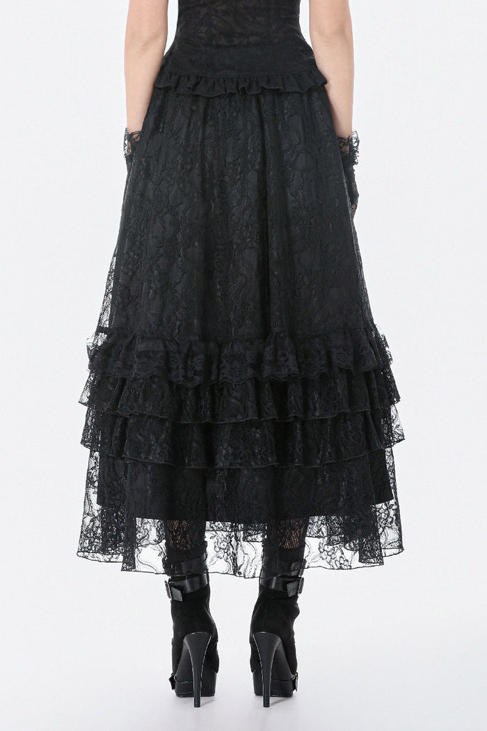 ruffled long maxi black lace gothic skirt