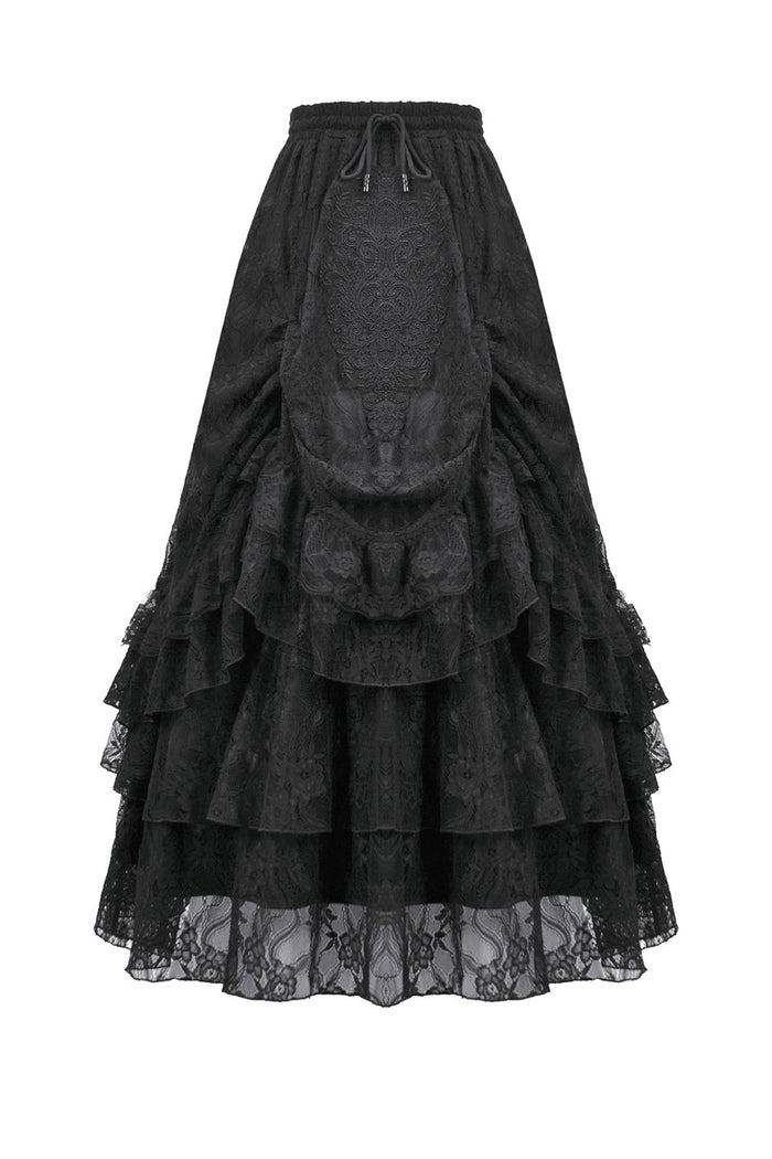 layered long maxi black lace gothic skirt