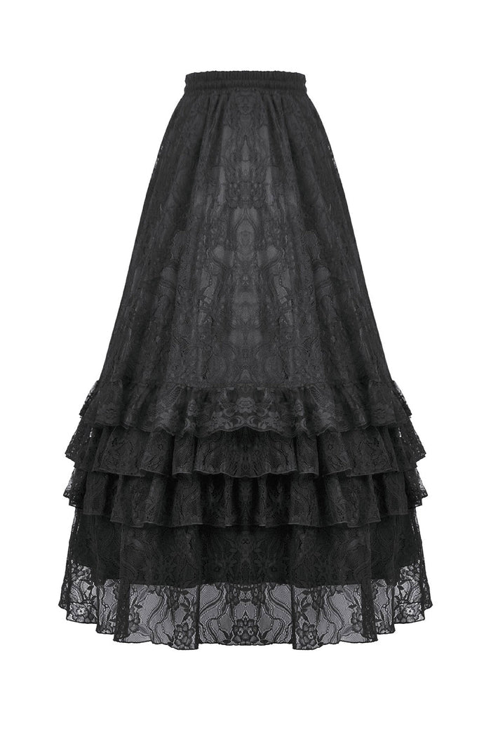 victorian long maxi black lace gothic skirt