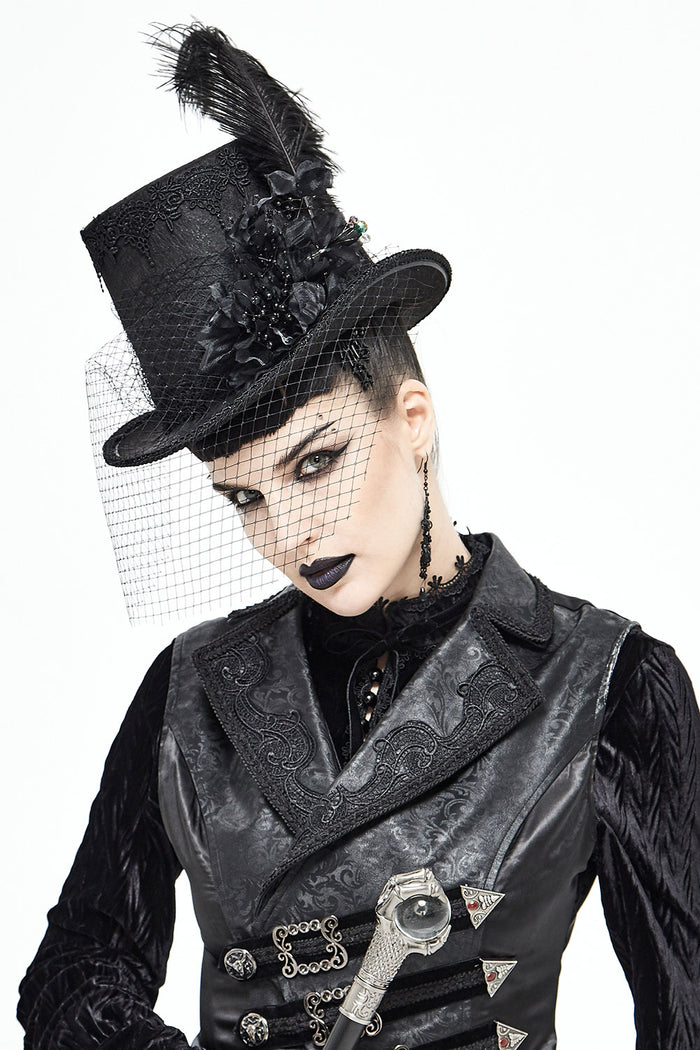 veiled feathered top hat