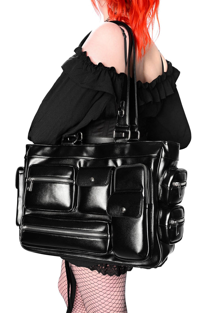 large gothic tote bag with pockets