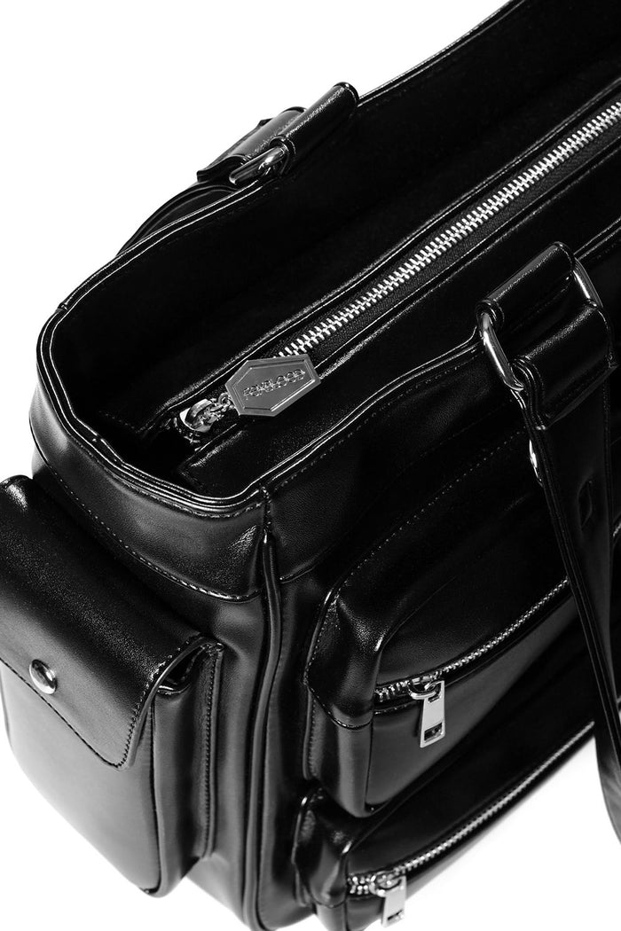 black vegan leather bag with tons of pockets by foxblood