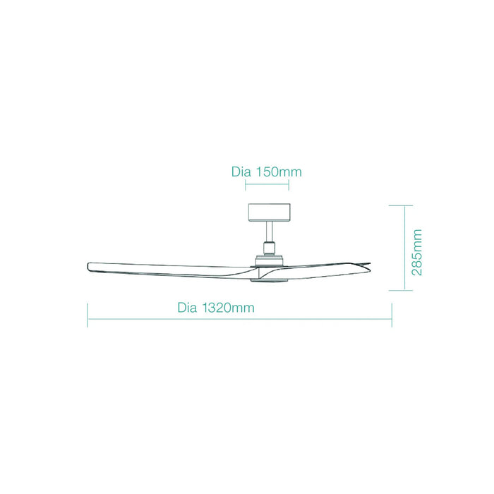 Line Drawing Martec Cordoba 1320mm DC Ceiling Fan with WIFI Matte White/Oak MCDC133WO - The Blue Space