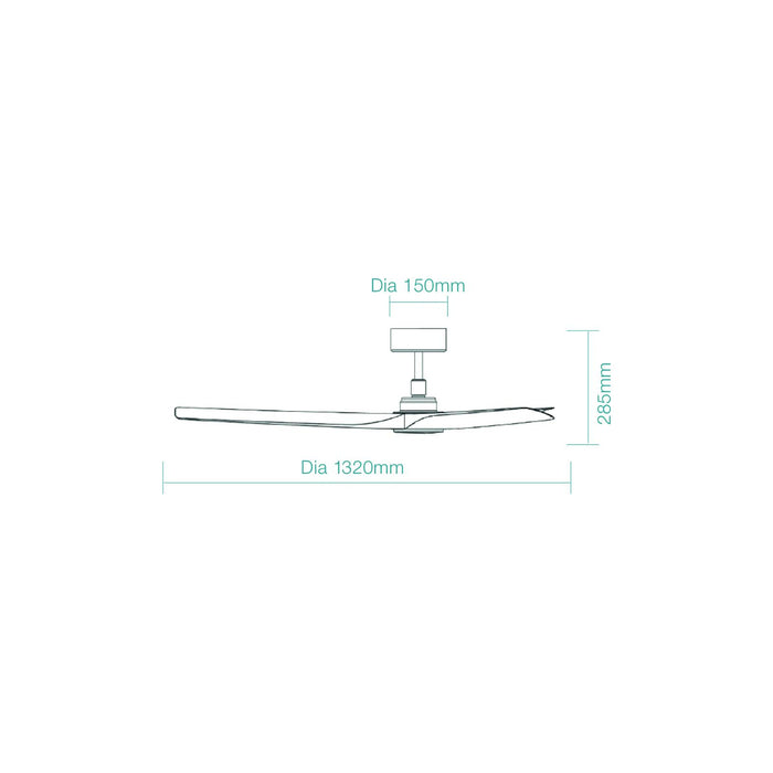 Line Drawing Martec Cordoba 1320mm DC Ceiling Fan with 15W LED Light Matte White MCDC1333W - The Blue Space