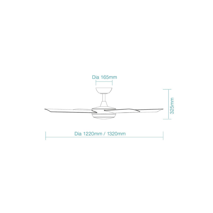 Line Drawing Martec Quantum 1320mm DC Ceiling Fan Matte White MQDC134WR - The Blue Space