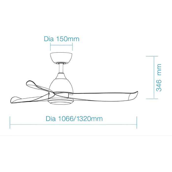 Line Drawing Martec Scorpion DC 1066mm Ceiling Fan Matt White MSDC103W - The Blue Space