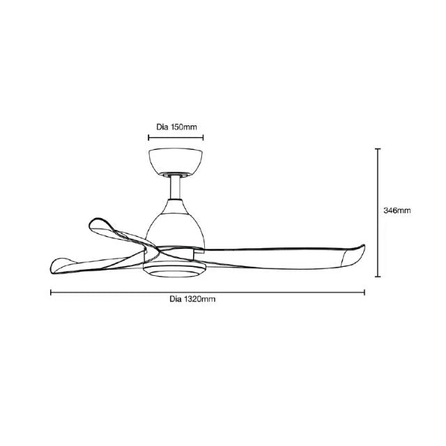 Line Drawing Martec Scorpion DC 1320mm Ceiling Fan Matt Black MSDC133M - The Blue Space