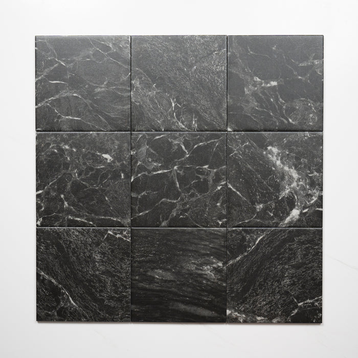 Faces Matrix Black Marble Look Matte Porcelain Tile P3 200mm x 200mm 2AMIBKM - The Blue Space