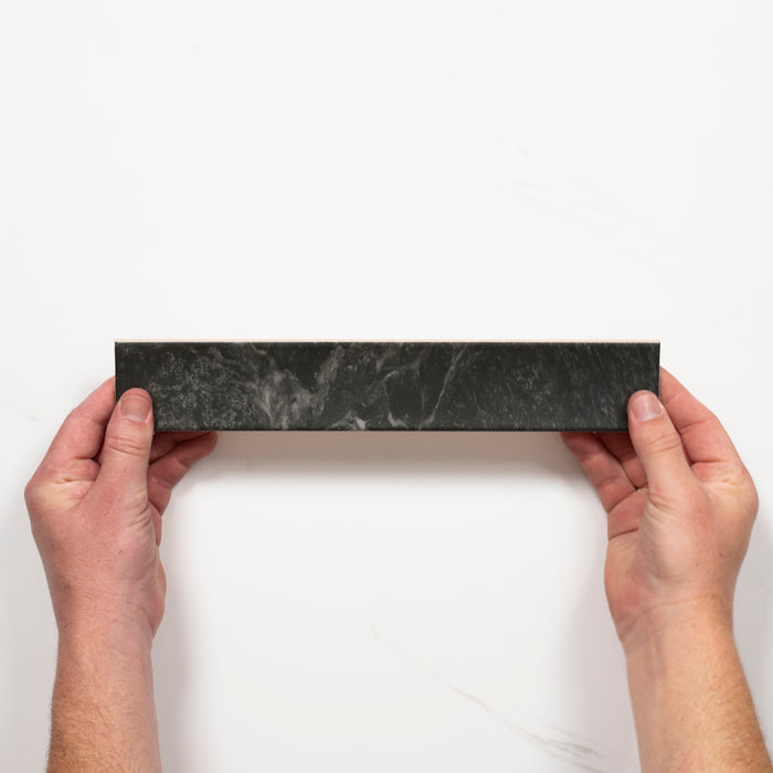 Single with Hand Matrix Black Marble Look Satin Porcelain Concave Subway Tile 50mm x 300mm AMIBKS13 - The Blue Space