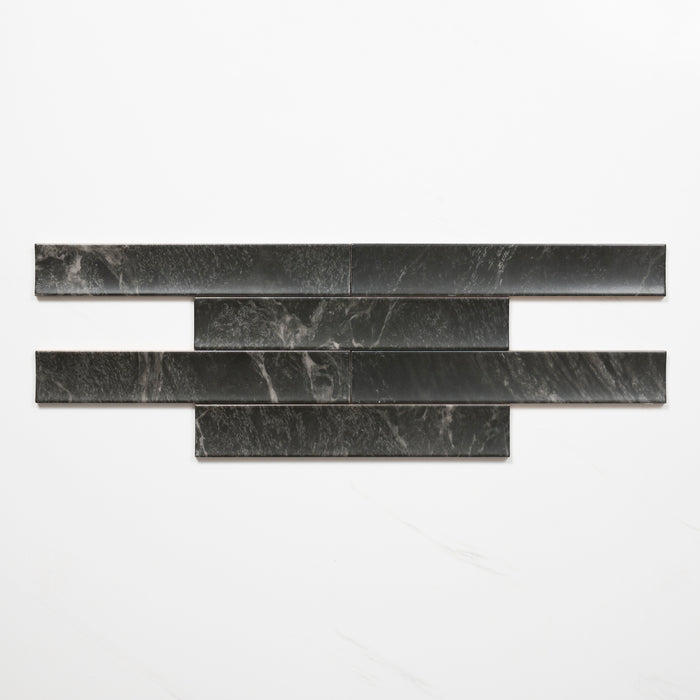 Alternative Pattern Matrix Black Marble Look Satin Porcelain Concave Subway Tile 50mm x 300mm AMIBKS13 - The Blue Space
