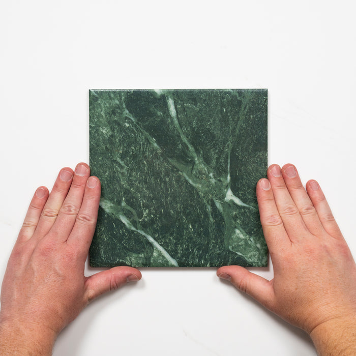Single with Hand Matrix Green Marble Look Matte Porcelain Tile P3 200mm x 200mm 2AMIGNM - The Blue Space