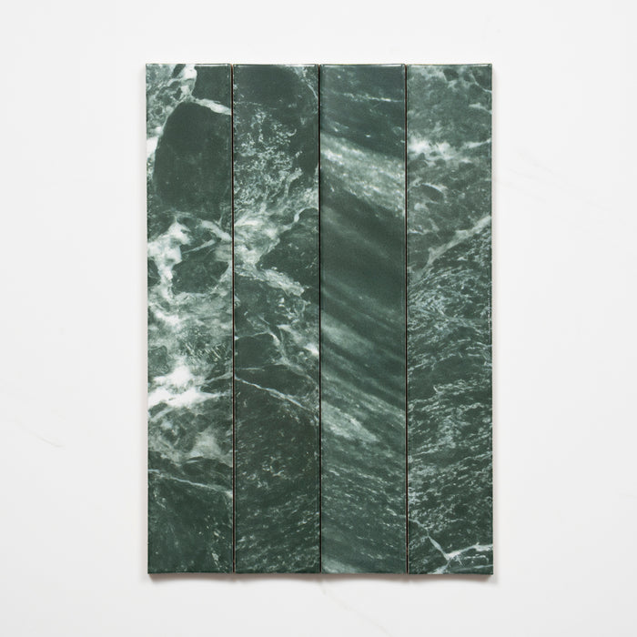 Pattern no Hand Matrix Green Marble Look Satin Porcelain Concave Subway Tile 50mm x 300mm AMIGNS13 - The Blue Space