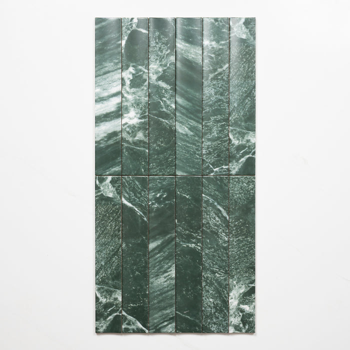 Faces Matrix Green Marble Look Satin  Porcelain Concave Subway Tile 50mm x 300mm AMIGNS13 - The Blue Space