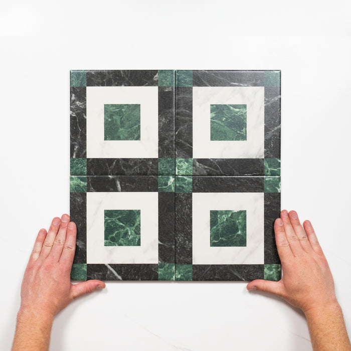 Pattern with Hand Matrix Tessellated Marble Look Matte Porcelain Tile P3 200mm x 200mm 2AMIDEC - The Blue Space
