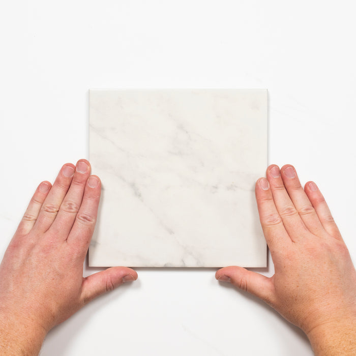 Single with Hand Matrix White Marble Look Matte Porcelain Tile P3 200mm x 200mm 2AMIWHM - The Blue Space