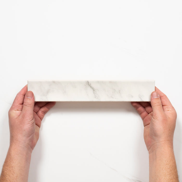 Single with Hand Matrix White Marble Look Satin Porcelain Concave Subway Tile 50mm x 300mm AMIWHS13 - The Blue Space