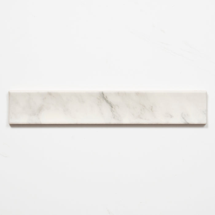 Single no Hand Matrix White Marble Look Satin Porcelain Concave Subway Tile 50mm x 300mm AMIWHS13 - The Blue Space