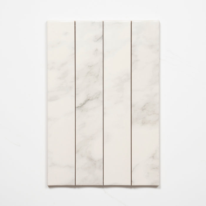 Pattern no Hand Matrix White Marble Look Satin Porcelain Concave Subway Tile 50mm x 300mm AMIWHS13 - The Blue Space