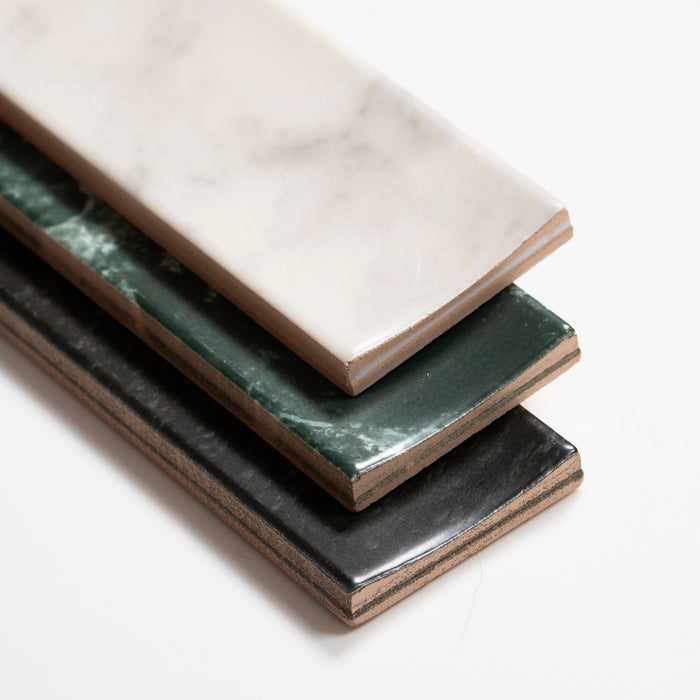 Variations Matrix White Marble Look Satin Porcelain Concave Subway Tile 50mm x 300mm AMIWHS13 - The Blue Space