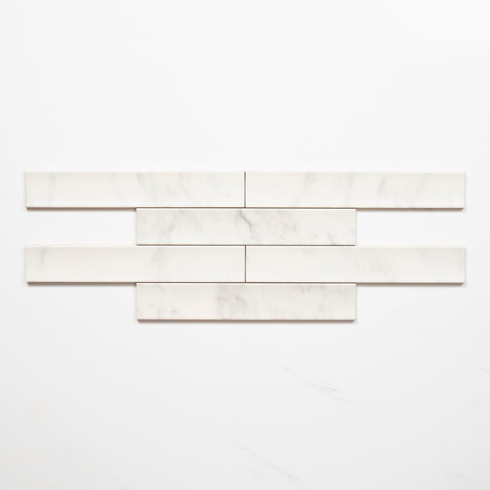 Alternative no Hand Matrix White Marble Look Satin Porcelain Concave Subway Tile 50mm x 300mm AMIWHS13 - The Blue Space