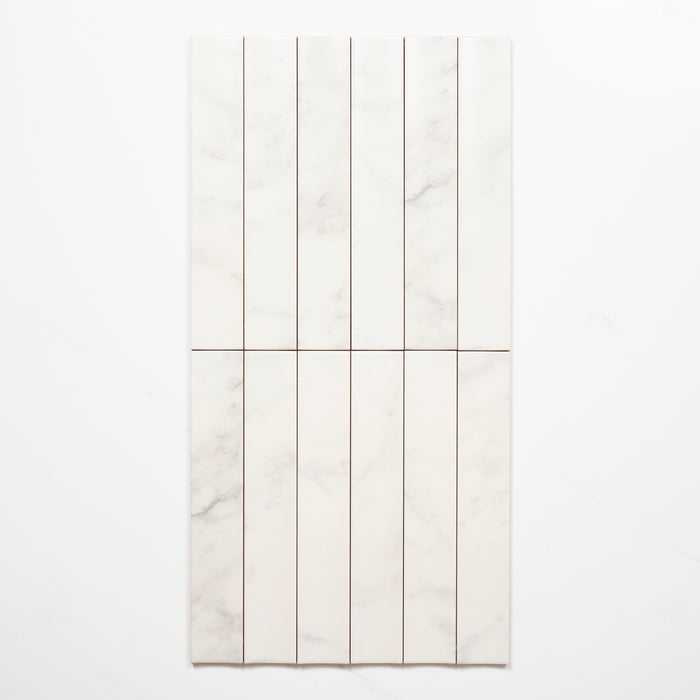 Faces Matrix White Marble Look Satin Porcelain Concave Subway Tile 50mm x 300mm AMIWHS13 - The Blue Space