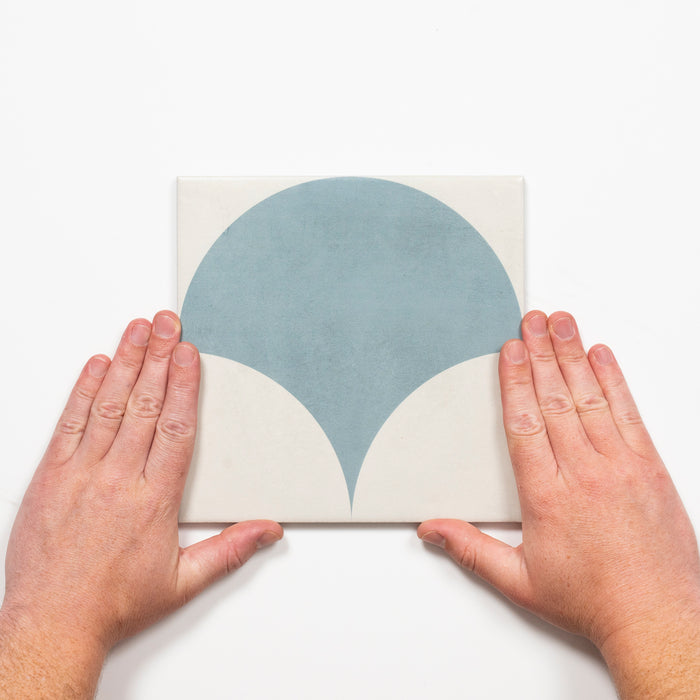 Single with Hand Meander Blue Fish Scale Porcelain Tile P3 200 x 200mm 2TIFBLD - The Blue Space