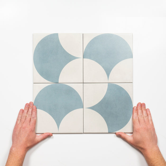 Pattern with Hand Meander Blue Fish Scale Porcelain Tile P3 200 x 200mm 2TIFBLD - The Blue Space