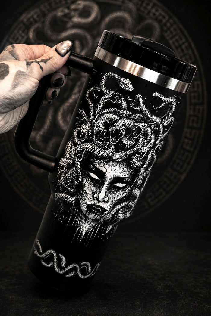 Medusa graphic tumbler for hot or cold beverages