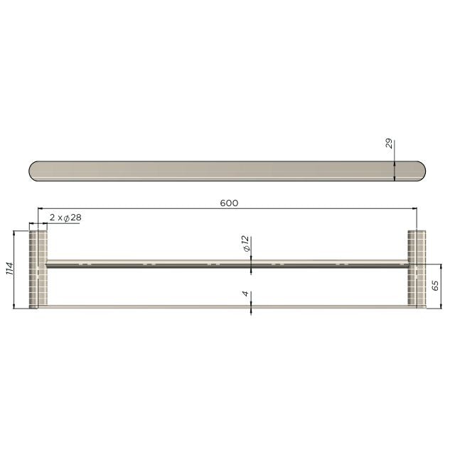 Technical Drawing Meir Curvaé Double Towel Rail 600mm Matte Black MRTR-3D60N - The Blue Space