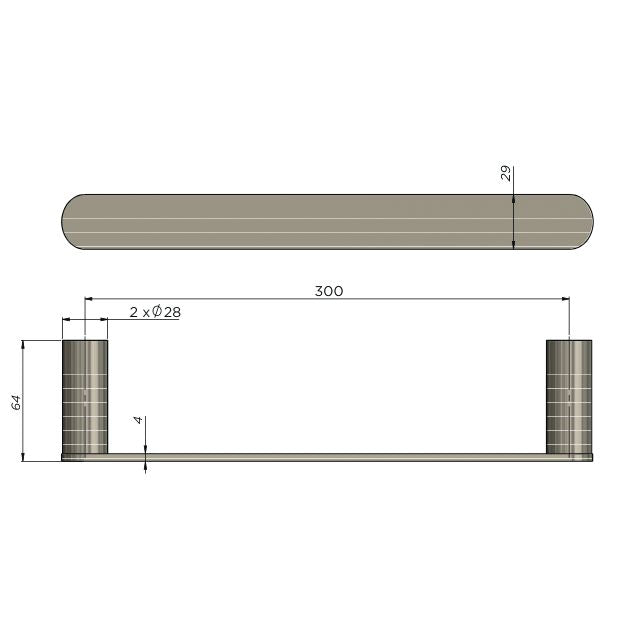Technical Drawing Meir Curvaé Guest Towel Rail 300mm Lustre Bronze MRTR-3S30N-PVDBZ - The Blue Space