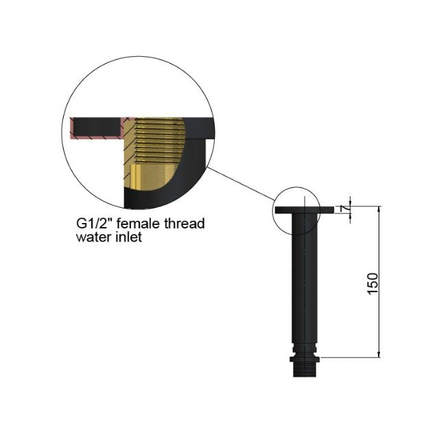 Technical Drawing Meir Round Ceiling Shower Arm 150mm Tiger Bronze MA07-150-PVDBB - The Blue Space