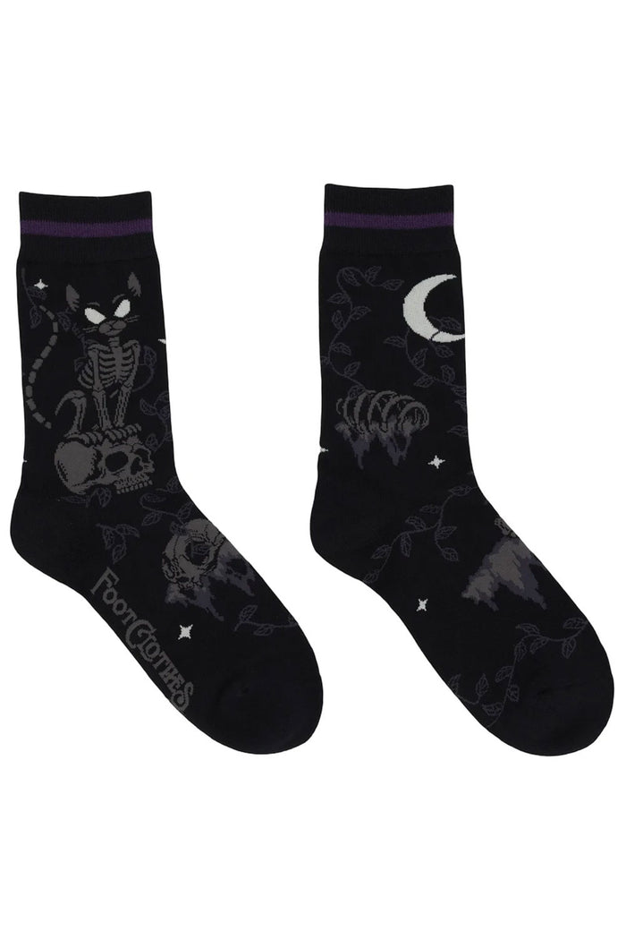 black and purple punk cat skeleton socks