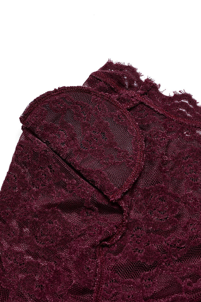 long sleeve burgundy lace blouse