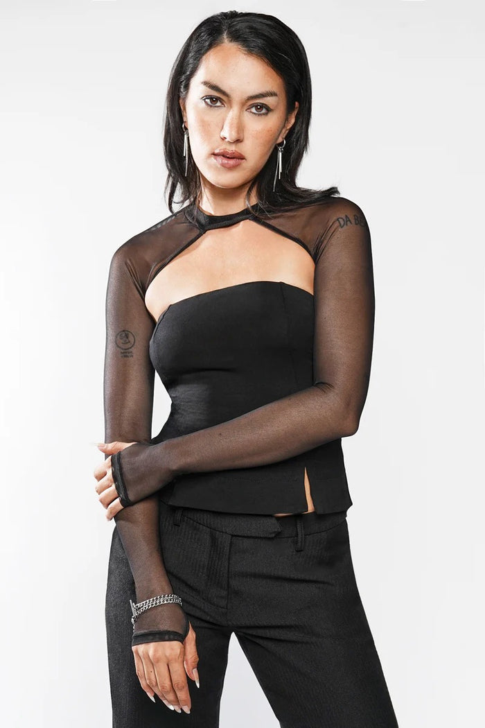 womens black mesh long sleeve bolero shrug with thumb holes