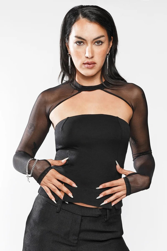 mesh long sleeve bolero shrug with thumb holes