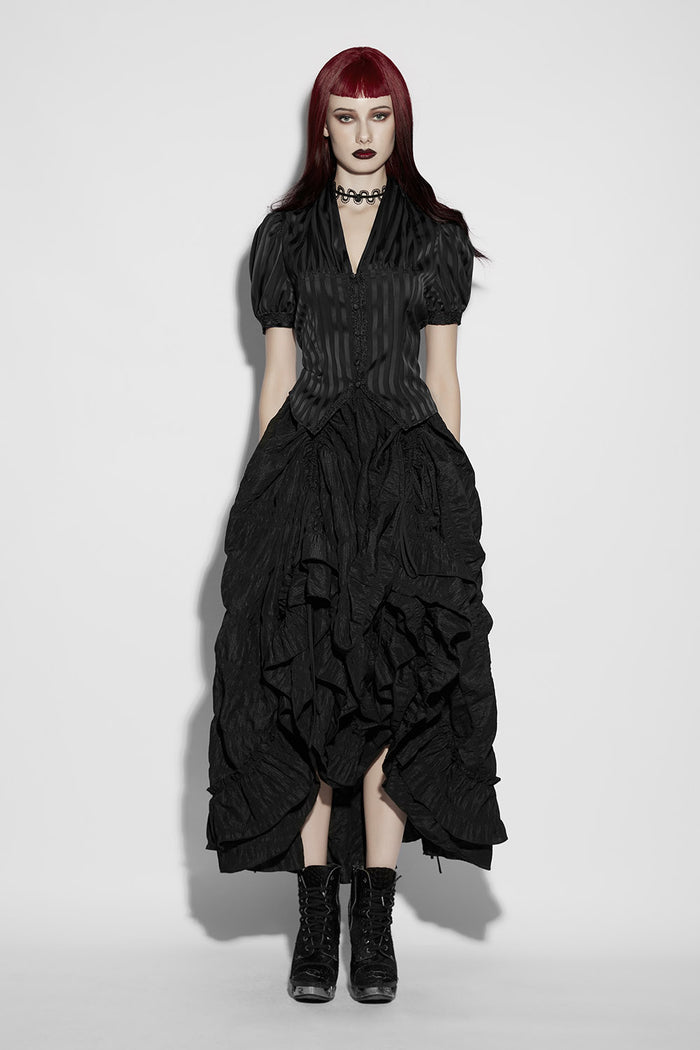 victorian striped satin puff sleeve blouse