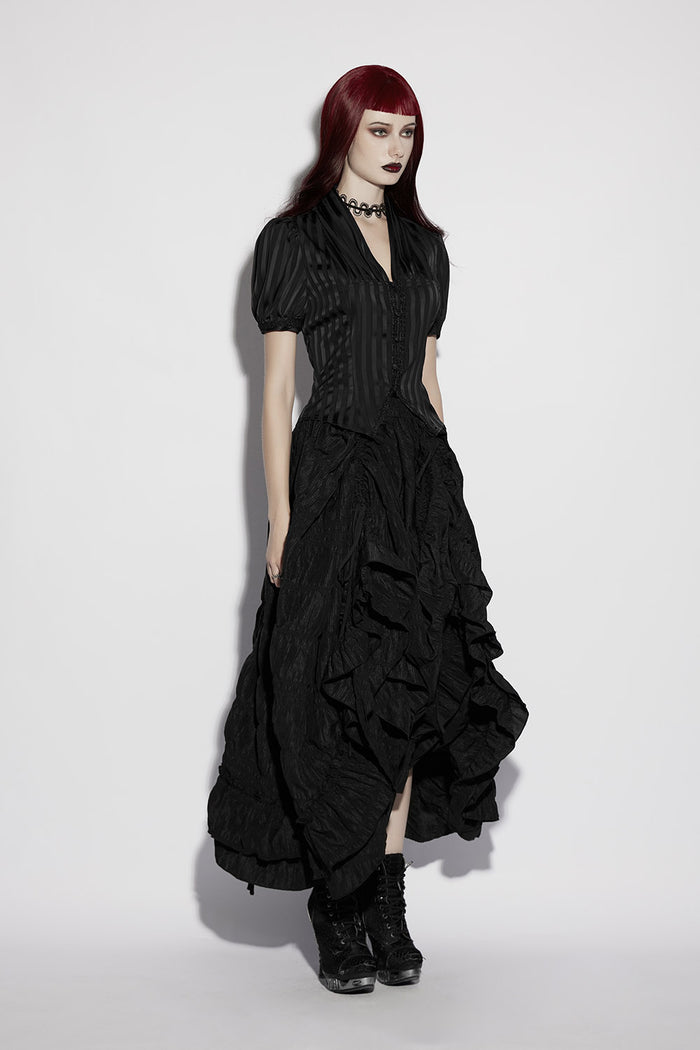 gothic womens striped satin puff sleeve blouse
