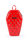 PU red shiny leather vegan coffin shaped backpack