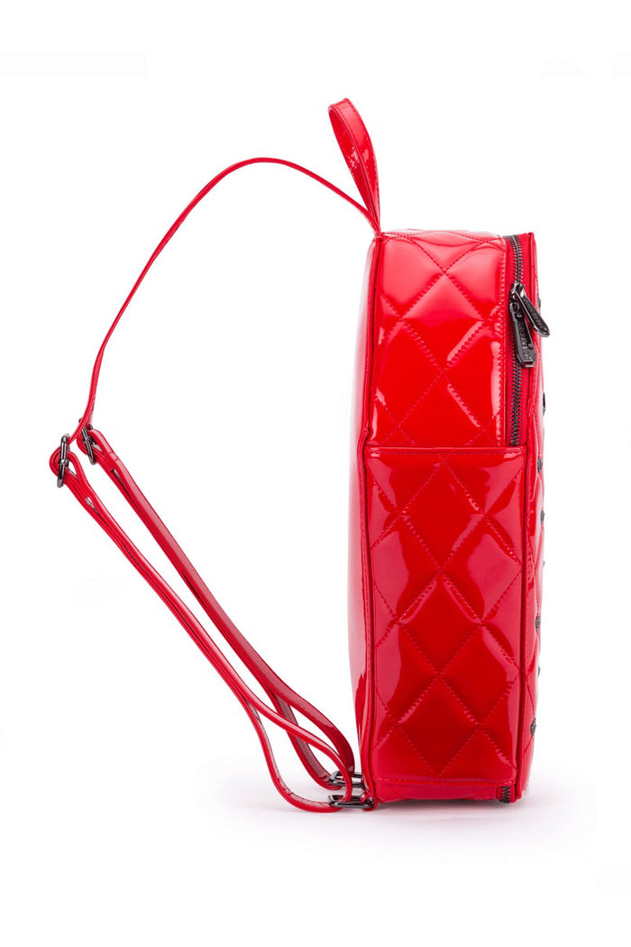 rockabilly PU red shiny leather vegan coffin shaped backpack