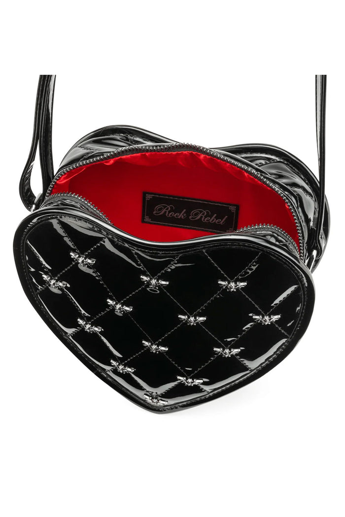 punk emo patent leather heart shaped bag with red inside