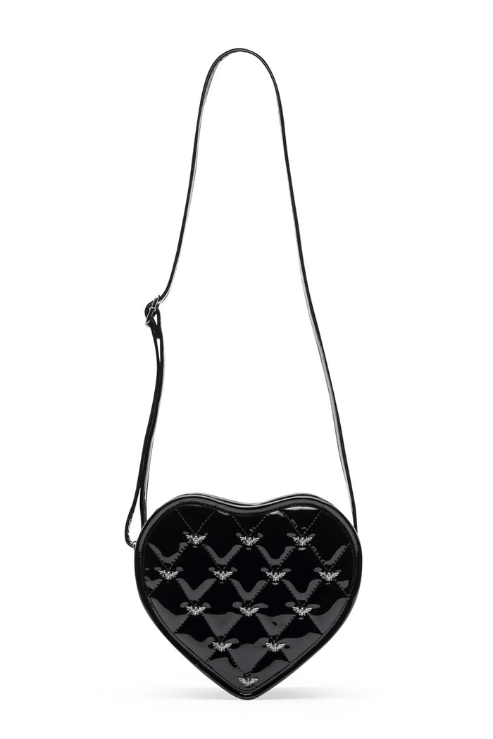 heart shaped crossbody black vegan leather purse