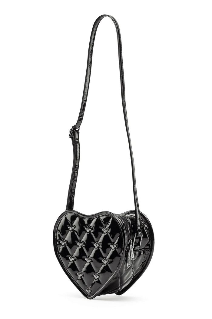 goth fashion glossy patent black vegan PU leather with a sculpted heart silhouette