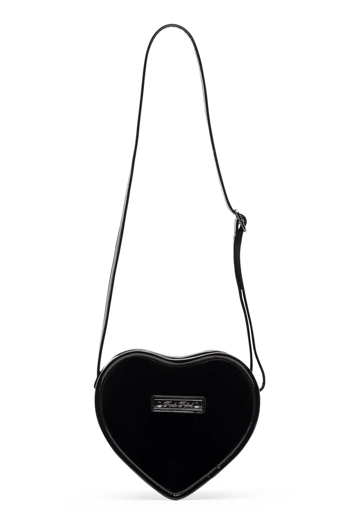 crossbody heart bag with studs and bat details